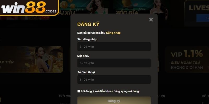 Đăng Ký win88 2 Nhận mã xác minh để hoàn tất